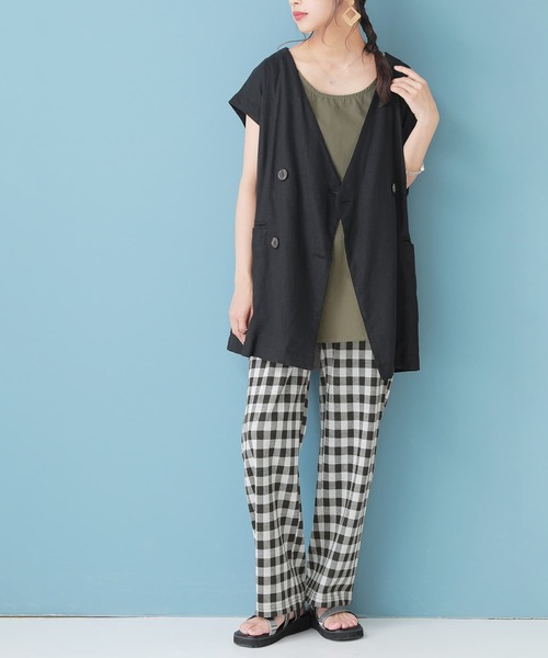 osharewalker（オシャレウォーカー）の「『ギンガムチェック柄ストレートパンツ』（その他パンツ・レディース・ブラック/レッド/グリーン・1/2）」の15枚目の写真