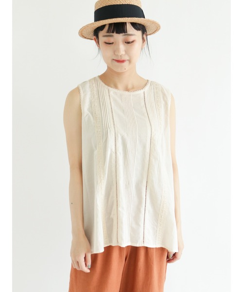 Samansa Mos2（サマンサ モスモス）の「ハシゴレースノースリ－ブブラウス（シャツ/ブラウス・レディース・オフホワイト/オレンジ/グリーン/ブラック・ﾌﾘ-）」の2枚目の写真