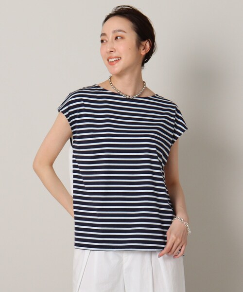 【夏のマストバイ】前後切り替えボーダートップス＜洗える／着回しアイテム＞