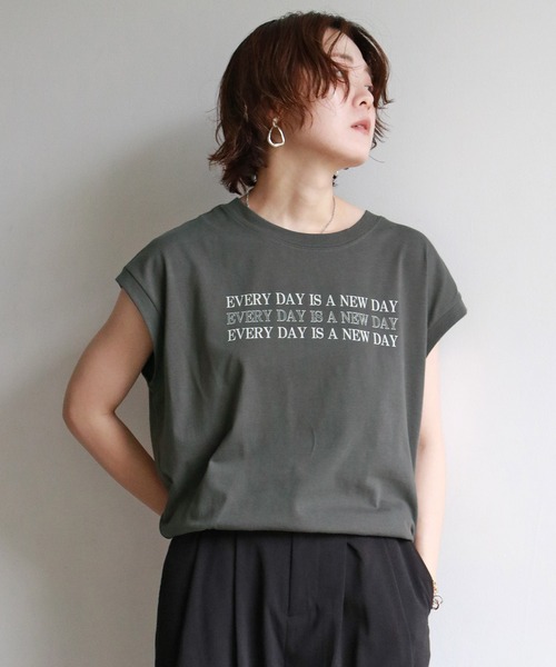 tシャツ ティアードフレンチスリーブＴ レディース ロゴプリントフレンチスリーブTシャツ（Tシャツ/カットソー