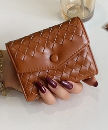 レザー編み込みミニ財布 ダークブラウン gobangai_5028