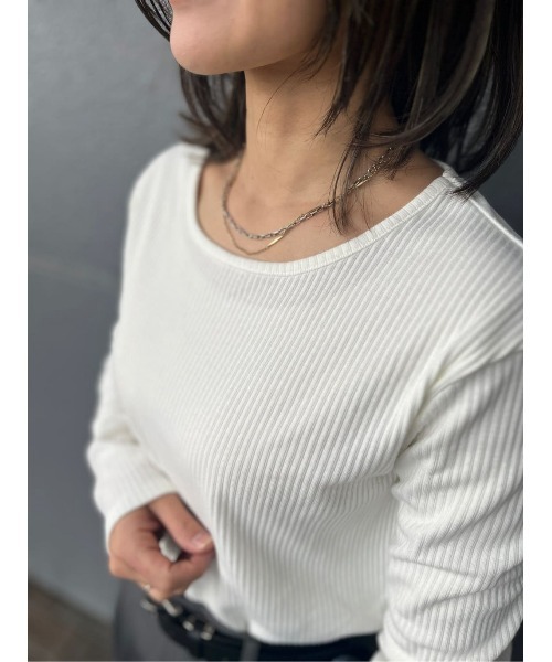 HONEYSUCKLE ROSE（ハニーサックルローズ）の「【HONEYSUCKLE ROSE】リブクルーロンＴ（Tシャツ/カットソー・レディース・ホワイト/カーキブラウン/ブラック・S/M/L）」の10枚目の写真