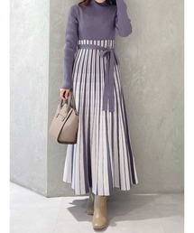 MERCURYDUO | 配色チェンジリブロングスリーブニットワンピース(ワンピース)