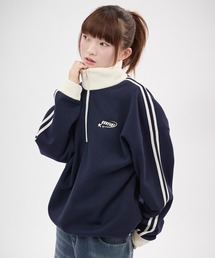 MSG（エムエスジー）の「オーバーサイズサイドラインハーフジップ スウェット プルオーバー 配色 ブランドロゴ ワンポイント刺繍（スウェット）」