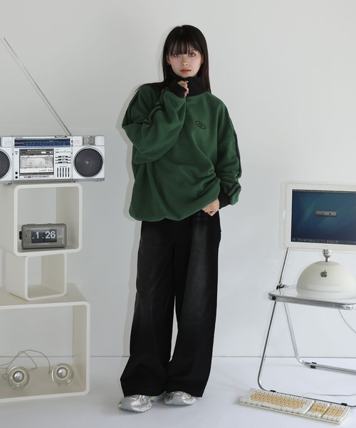 セール】オーバーサイズハーフジップ フリース／スウェット プル
