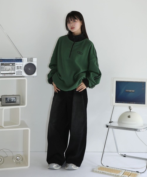 セール】オーバーサイズハーフジップ フリース／スウェット プル