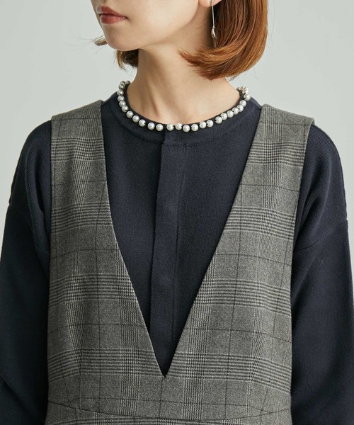 ROPE' PICNIC（ロペピクニック）の「フレアチェックジャンパースカート（ジャンパースカート・レディース・ダークブラウン/グレー・38/36）」の5枚目の写真