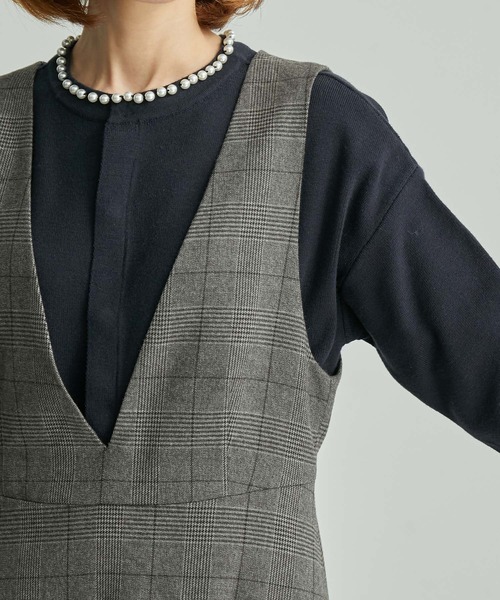 ROPE' PICNIC（ロペピクニック）の「フレアチェックジャンパースカート（ジャンパースカート・レディース・ダークブラウン/グレー・38/36）」の7枚目の写真