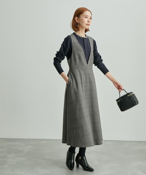 ROPE' PICNIC（ロペピクニック）の「フレアチェックジャンパースカート（ジャンパースカート・レディース・ダークブラウン/グレー・38/36）」の14枚目の写真