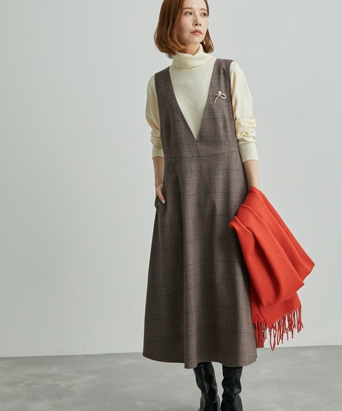 ROPE' PICNIC（ロペピクニック）の「フレアチェックジャンパースカート（ジャンパースカート・レディース・ダークブラウン/グレー・38/36）」の15枚目の写真