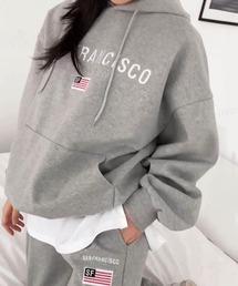 Dalfwin | 【裏起毛アリ・ナシから選べる】2023 SS 春 韓国ファッション スウェット セット ユニセックス 男女兼用 ペア レディース【上下セット】SANFRANCISCO刺繍ロゴセットアップ パーカー スウェットパンツ トレーナ(ルームウェア/パジャマ)