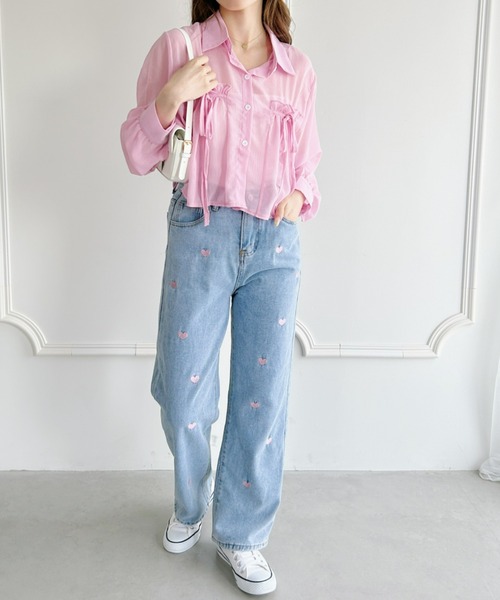 セール】ハート刺繍デザインデニムパンツ（デニムパンツ