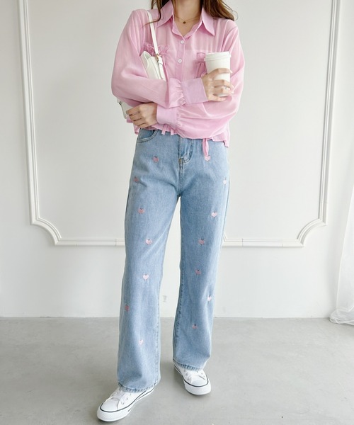 Loueme(ルエム)の「ハート刺繍デザインデニムパンツ(デニムパンツ・レディース・ライトブルー・M/S/L)」の5枚目の写真