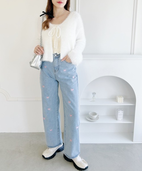 セール】ハート刺繍デザインデニムパンツ（デニムパンツ