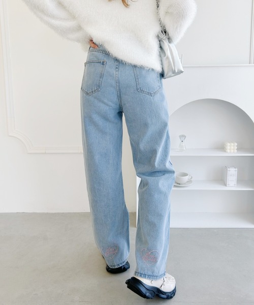 セール】ハート刺繍デザインデニムパンツ（デニムパンツ