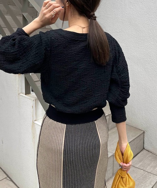 CAPRICIEUX LE'MAGE（カプリシューレマージュ）の「シャーリングパフプルオーバー（Tシャツ/カットソー・レディース・ブラック/グリーン系その他/ホワイト・FREE）」の7枚目の写真