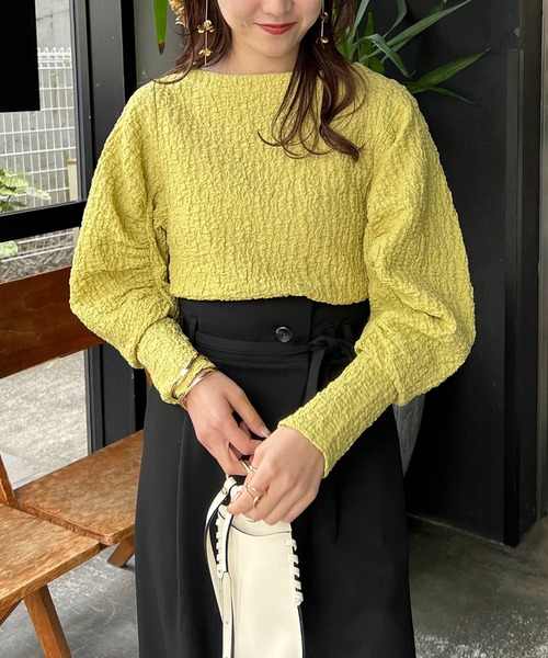 CAPRICIEUX LE'MAGE（カプリシューレマージュ）の「シャーリングパフプルオーバー（Tシャツ/カットソー・レディース・ブラック/グリーン系その他/ホワイト・FREE）」の15枚目の写真