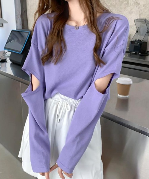 Amulet(アミュレット)の「ショート丈カットソー(Tシャツ/カットソー・レディース・ブラック/ブルー/イエロー/パープル/グリーン/ホワイト・FREE)」の5枚目の写真