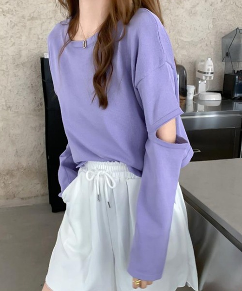 Amulet(アミュレット)の「ショート丈カットソー(Tシャツ/カットソー・レディース・ブラック/ブルー/イエロー/パープル/グリーン/ホワイト・FREE)」の18枚目の写真