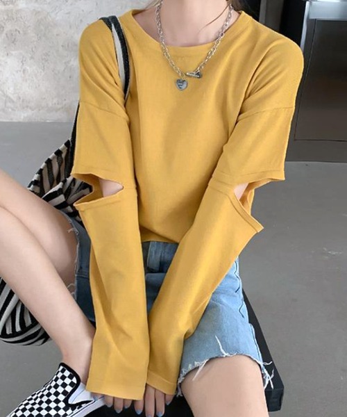 Amulet(アミュレット)の「ショート丈カットソー(Tシャツ/カットソー・レディース・ブラック/ブルー/イエロー/パープル/グリーン/ホワイト・FREE)」の14枚目の写真