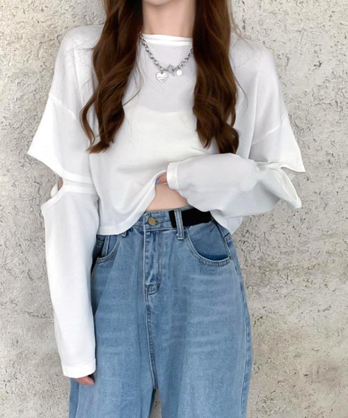 Amulet(アミュレット)の「ショート丈カットソー(Tシャツ/カットソー・レディース・ブラック/ブルー/イエロー/パープル/グリーン/ホワイト・FREE)」の9枚目の写真