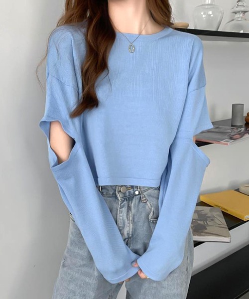 Amulet(アミュレット)の「ショート丈カットソー(Tシャツ/カットソー・レディース・ブラック/ブルー/イエロー/パープル/グリーン/ホワイト・FREE)」の12枚目の写真