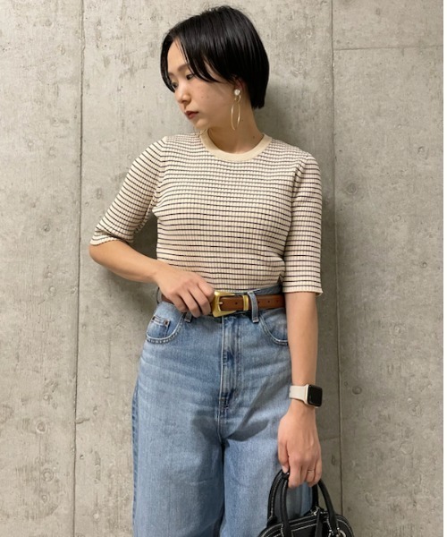 Mila Owen - ミラオーウェン クルーネック5分袖オーガニックリブニット Mila Owen（ミラオーウェン）の「クルーネック5分袖オーガニック