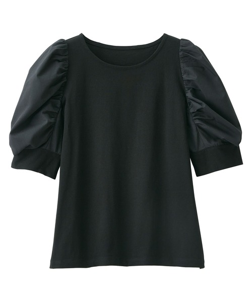 RANAN(ラナン)の「ひんやり!異素材使いパワーショルダープル(Tシャツ/カットソー・レディース・ブラック/ライトグレー/オフホワイト・M/LL/L)」の4枚目の写真