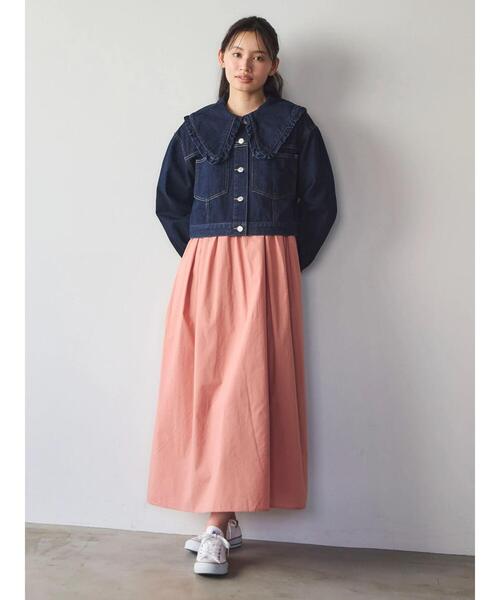 Green　Parks（グリーンパークス）の「・Double Flags フリルカラーGジャン（デニムジャケット・レディース・ライトインディゴブルー/ワンウォッシュ・FREE）」の7枚目の写真