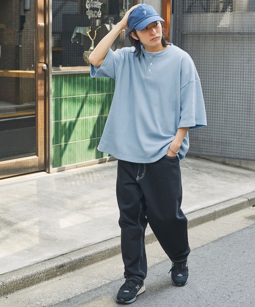 MONO-MART(モノマート)の「ビッグシルエット カラーリングワッフル ヘンリーネック半袖Tシャツ(Tシャツ/カットソー・レディース・オリーブ/サックスブルー/ブラック/グレー/オレンジ/ホワイト/ピンク/グリーン・S/M/L)」の20枚目の写真