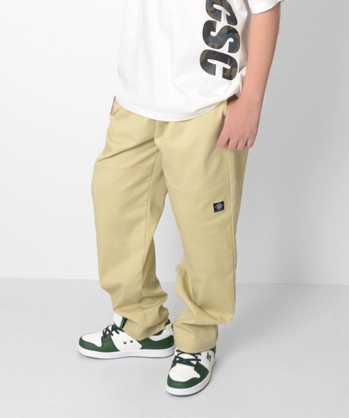 GLAZOS（グラソス）の「【大人向けサイズあり】【ラクパン】[ワイドテーパード]TCカラーツイル・ダブルニーパンツ（その他パンツ・キッズ・カーキ/ブルー/ベージュ/グレー/ブラック・160cm/170cm/130cm/150cm/140cm）」の4枚目の写真