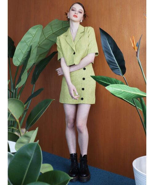 EVRIS（エヴリス）の「ツイードミニスカート【セットアップ着用可能】（スカート・レディース・グリーン/アイボリー/ブルー・MEDIUM/SMALL）」の22枚目の写真