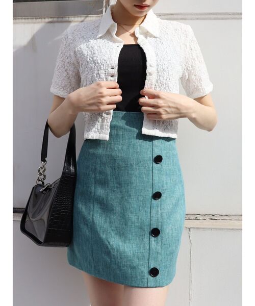 EVRIS（エヴリス）の「ツイードミニスカート【セットアップ着用可能】（スカート・レディース・グリーン/アイボリー/ブルー・MEDIUM/SMALL）」の20枚目の写真