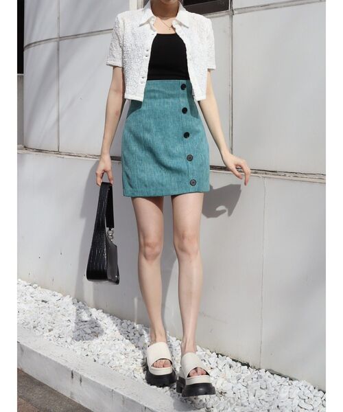 EVRIS（エヴリス）の「ツイードミニスカート【セットアップ着用可能】（スカート・レディース・グリーン/アイボリー/ブルー・MEDIUM/SMALL）」の19枚目の写真