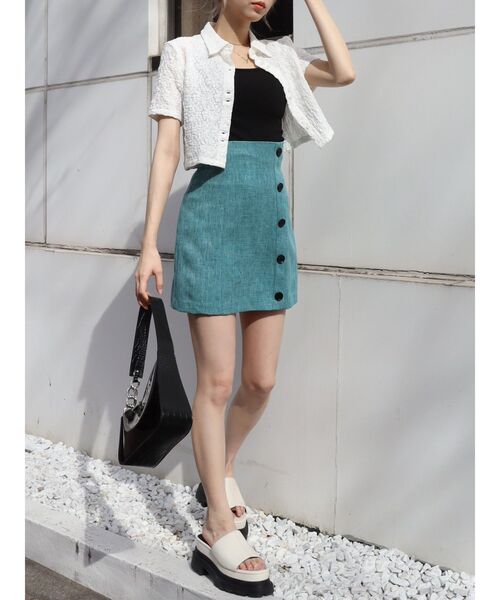 EVRIS（エヴリス）の「ツイードミニスカート【セットアップ着用可能】（スカート・レディース・グリーン/アイボリー/ブルー・MEDIUM/SMALL）」の18枚目の写真