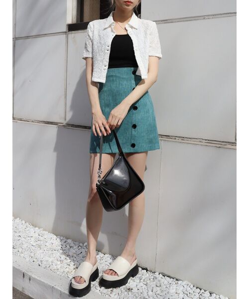 EVRIS（エヴリス）の「ツイードミニスカート【セットアップ着用可能】（スカート・レディース・グリーン/アイボリー/ブルー・MEDIUM/SMALL）」の17枚目の写真