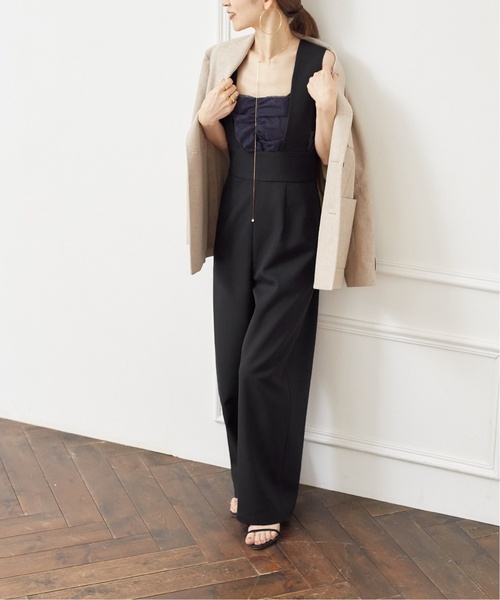 VERMEIL par iena 高密度ツイルサロペット ブラック 追加》高密度ツイルサロペット（サロペット/オーバーオール