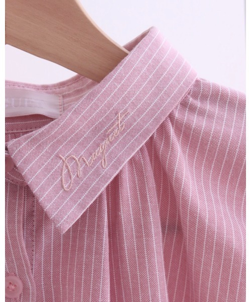 muguet(ミュゲ)の「open shoulder shirt onepiece(シャツワンピース・レディース・ピンク/ストライプ・FREE)」の10枚目の写真