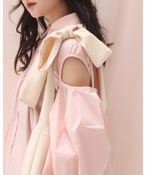 muguet(ミュゲ)の「open shoulder shirt onepiece(シャツワンピース・レディース・ピンク/ストライプ・FREE)」の13枚目の写真