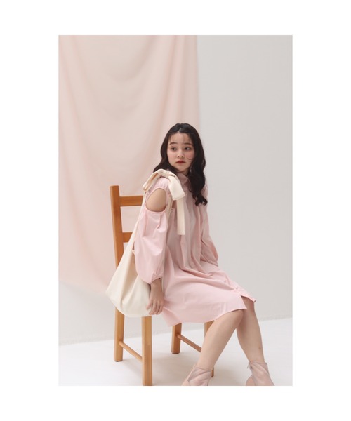 muguet(ミュゲ)の「open shoulder shirt onepiece(シャツワンピース・レディース・ピンク/ストライプ・FREE)」の12枚目の写真