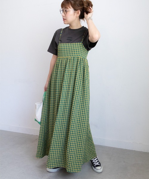 PICHI（ピイチ）の「バックデザインチェックキャミワンピース（ワンピース・レディース・ブラック/グリーン・FREE）」の2枚目の写真