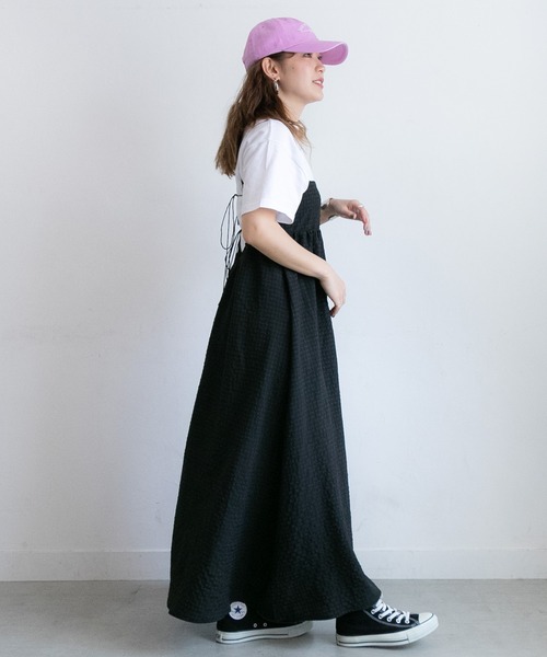 PICHI（ピイチ）の「バックデザインチェックキャミワンピース（ワンピース・レディース・ブラック/グリーン・FREE）」の5枚目の写真