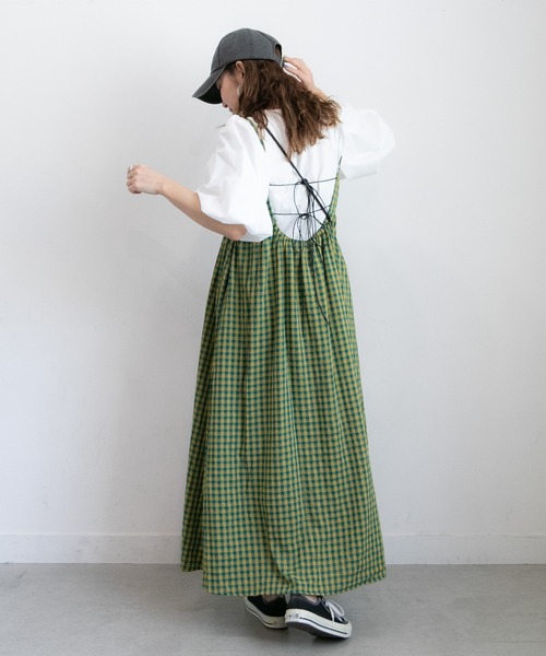 PICHI（ピイチ）の「バックデザインチェックキャミワンピース（ワンピース・レディース・ブラック/グリーン・FREE）」の15枚目の写真