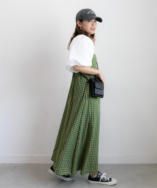 PICHI（ピイチ）の「バックデザインチェックキャミワンピース（ワンピース・レディース・ブラック/グリーン・FREE）」の16枚目の写真