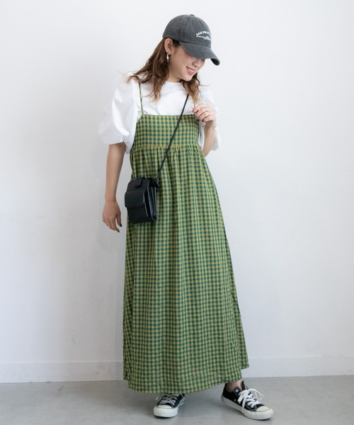 PICHI（ピイチ）の「バックデザインチェックキャミワンピース（ワンピース・レディース・ブラック/グリーン・FREE）」の17枚目の写真