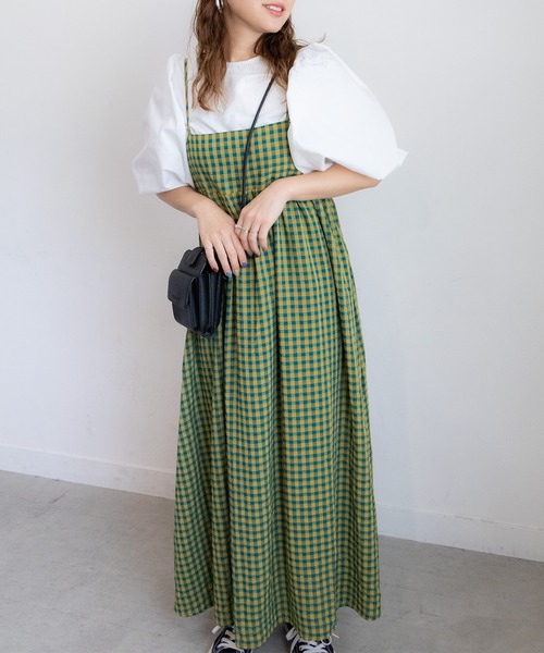 PICHI（ピイチ）の「バックデザインチェックキャミワンピース（ワンピース・レディース・ブラック/グリーン・FREE）」の20枚目の写真