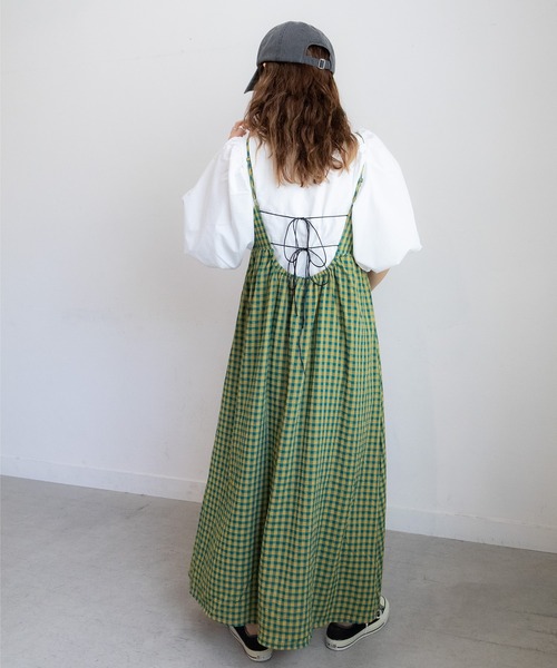 PICHI（ピイチ）の「バックデザインチェックキャミワンピース（ワンピース・レディース・ブラック/グリーン・FREE）」の21枚目の写真