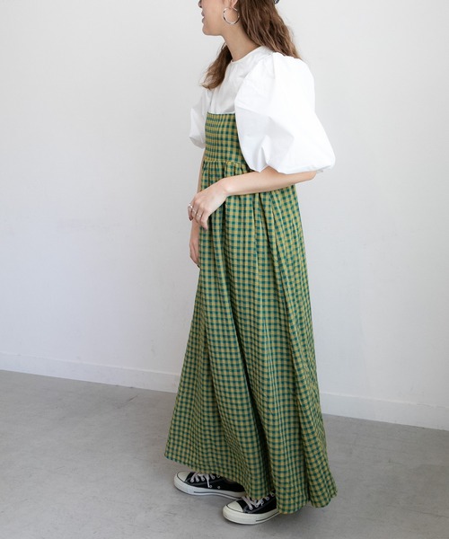 PICHI（ピイチ）の「バックデザインチェックキャミワンピース（ワンピース・レディース・ブラック/グリーン・FREE）」の22枚目の写真