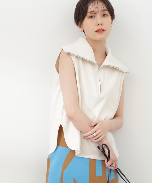 N.(N. Natural Beauty Basic)(エヌエヌナチュラルビューティーベーシック)の「◆ハーフZIPカットソー(Tシャツ/カットソー・レディース・ブラック/ライトグリーン/オフホワイト・MEDIUM)」の1枚目の写真