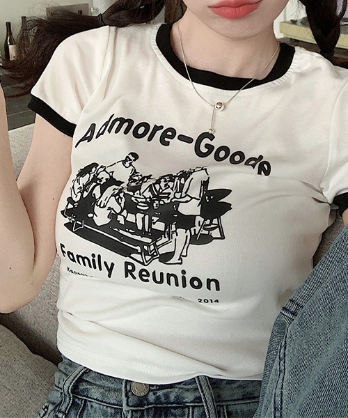 クロップド丈 デザインプリント リンガーTシャツ culw461（T